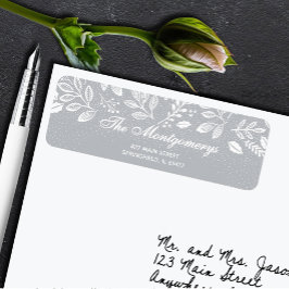 White Botanicals on Grey Return Address