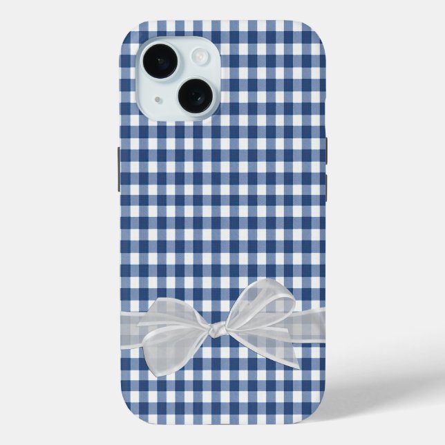 White Bow auf Navy Blue Gingham Case-Mate iPhone Hülle (Rückseite)