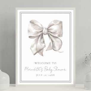 White Bow Baby Dusche Begrüßungszeichen Poster