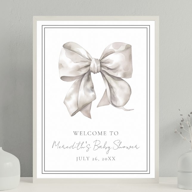 White Bow Baby Dusche Begrüßungszeichen Poster (White Bow Baby Shower Welcome Sign)