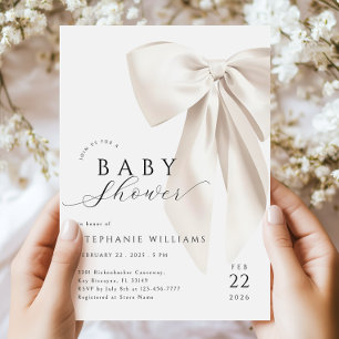 White Bow Baby Dusche Einladung