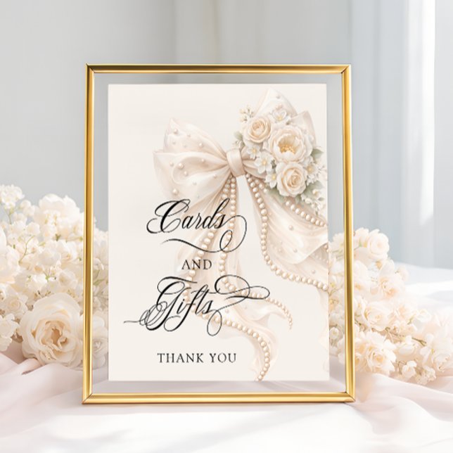 White Bow Bridal Shower Cards and Gifts Poster (Von Creator hochgeladen)