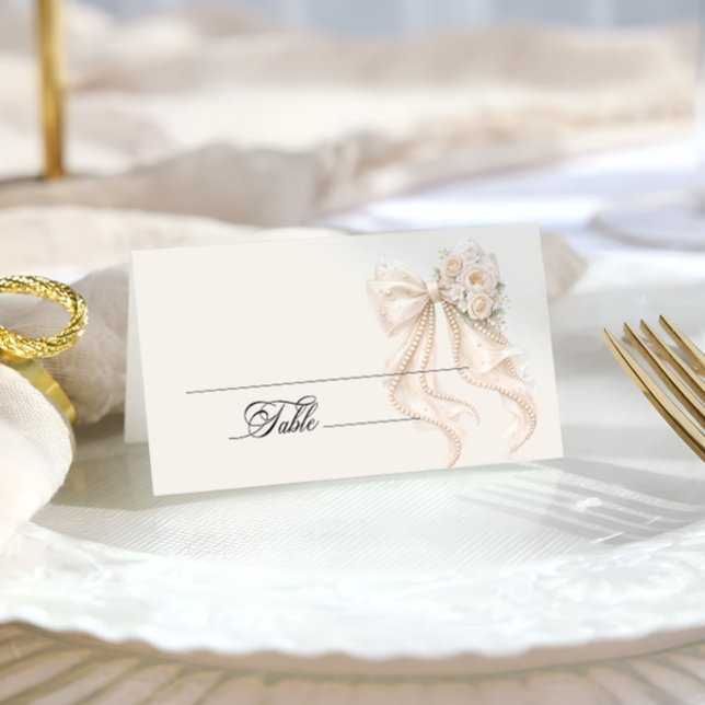 White Bow Bridal Shower Place Card Platzkarte (Von Creator hochgeladen)
