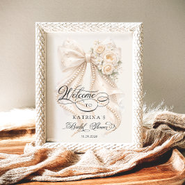 White Bow Bridal Shower Welcome Poster