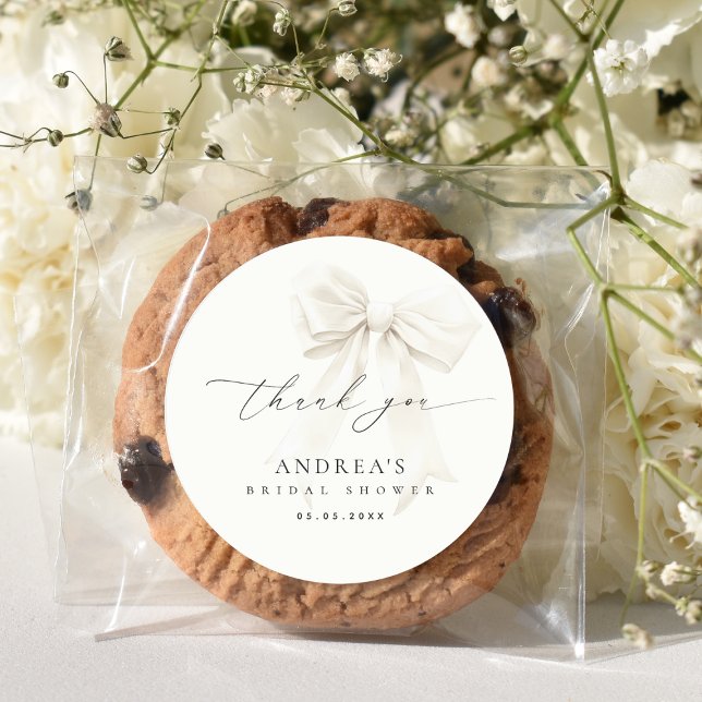 White Bow Elegantes Script Brautparty Vielen Dank Runder Aufkleber (Von Creator hochgeladen)