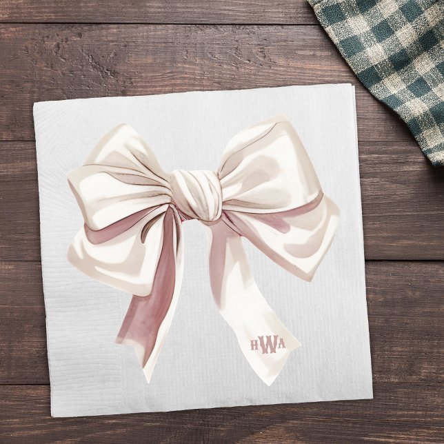 White Bow Monogram Preppy Napkin Serviette (Von Creator hochgeladen)