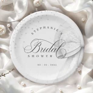 White Bow Pearls Brautparty Pappteller