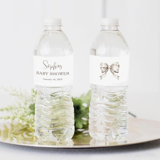 White Bow Ribbon Vintag Baby Dusche Wasserflaschenetikett