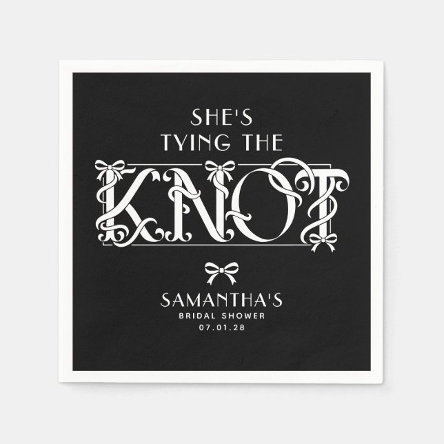 White Bow She's Tying the Knot Chic Bridal Shower Serviette (Vorderseite)