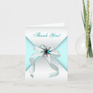 White Bow Teal Blue Thank You Cards Dankeskarte