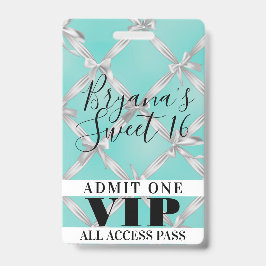 White Bows Türkis Sweet 16 Party VIP Pass Abzeiche Ausweis