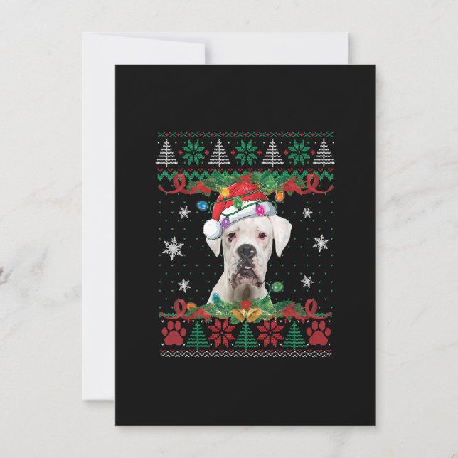 White Boxer Christmas Santa Ugly Sweater Dog Lover Einladung (Vorderseite)