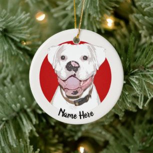 White Boxer Dog Christmas Ornament