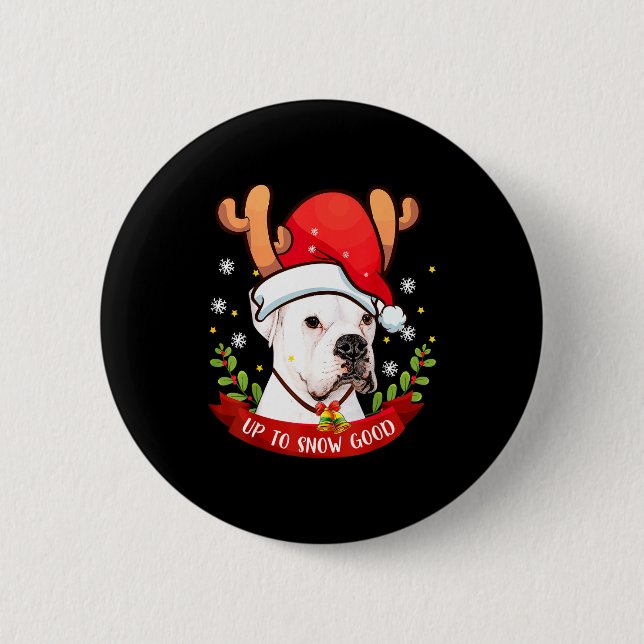White Boxer Dog Reindeer Christmas Gift Boys Girls Button (Vorderseite)