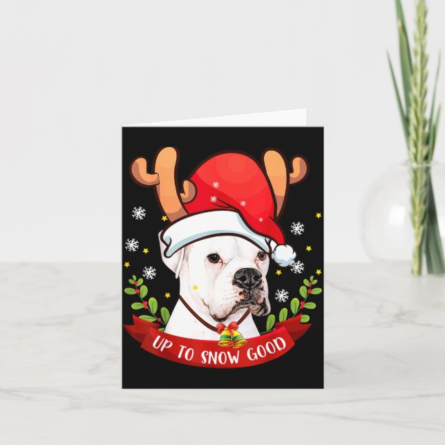 White Boxer Dog Reindeer Christmas Gift Boys Girls Karte (Vorderseite)