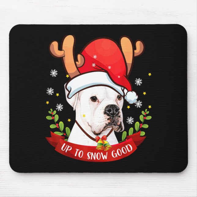 White Boxer Dog Reindeer Christmas Gift Boys Girls Mousepad (Vorne)