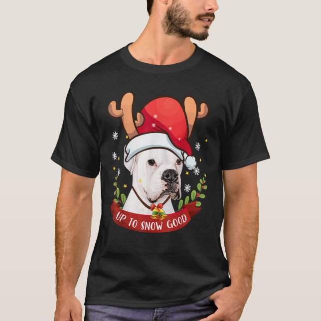 White Boxer Dog Reindeer Christmas Gift Boys Girls T-Shirt (Vorderseite)
