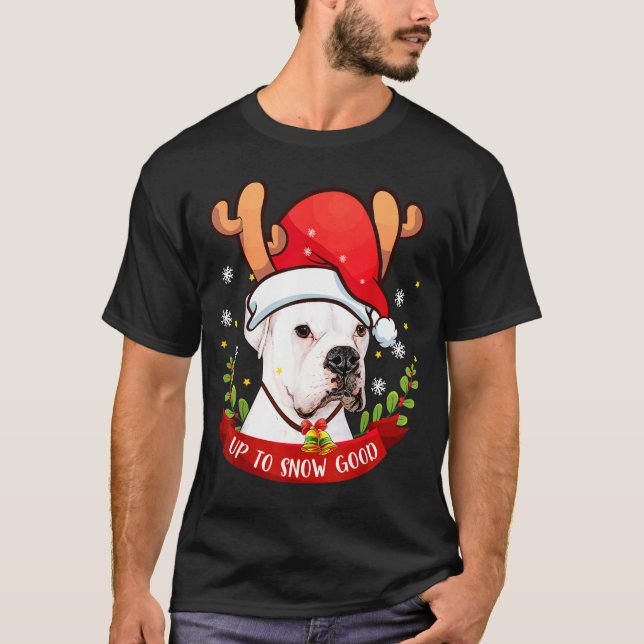 White Boxer Dog Reindeer Christmas Gift Boys Girls T-Shirt (Vorderseite)