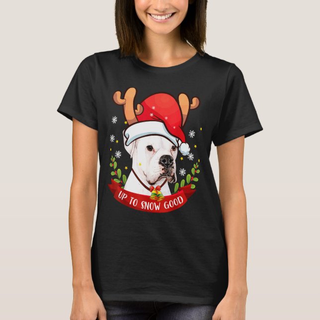 White Boxer Dog Reindeer Christmas Gift Boys Girls T-Shirt (Vorderseite)