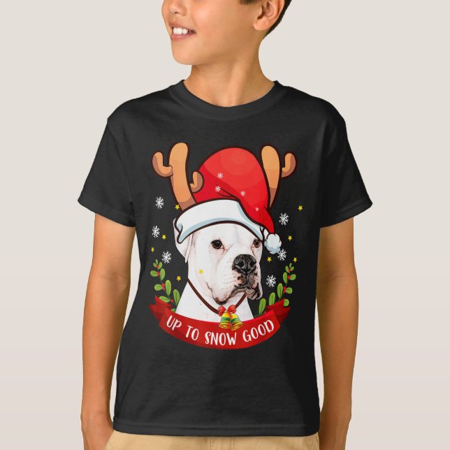 White Boxer Dog Reindeer Christmas Gift Boys Girls T-Shirt (Vorderseite)