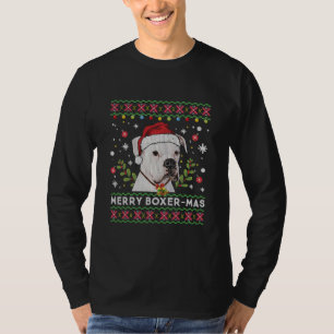 White Boxer Dog Santa Ugly Christmas Sweater  T-Shirt