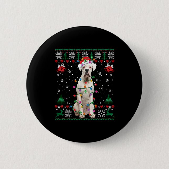 White Boxer Dog Ugly Christmas Sweater Funny Xmas  Button (Vorderseite)