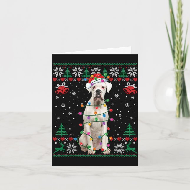 White Boxer Dog Ugly Christmas Sweater Funny Xmas  Karte (Vorderseite)