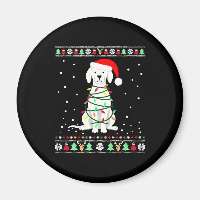 White Boxer Dog Ugly Christmas Sweater Funny Xmas  Magnet (Vorne)