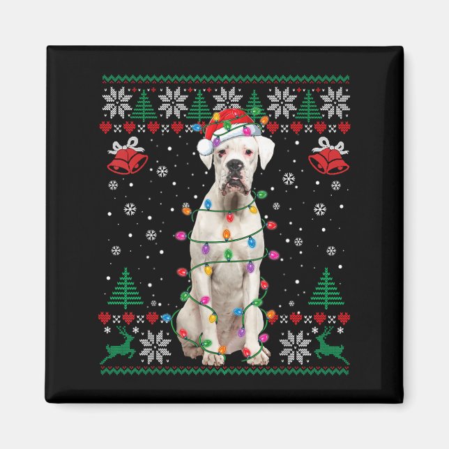 White Boxer Dog Ugly Christmas Sweater Funny Xmas  Magnet (Vorne)