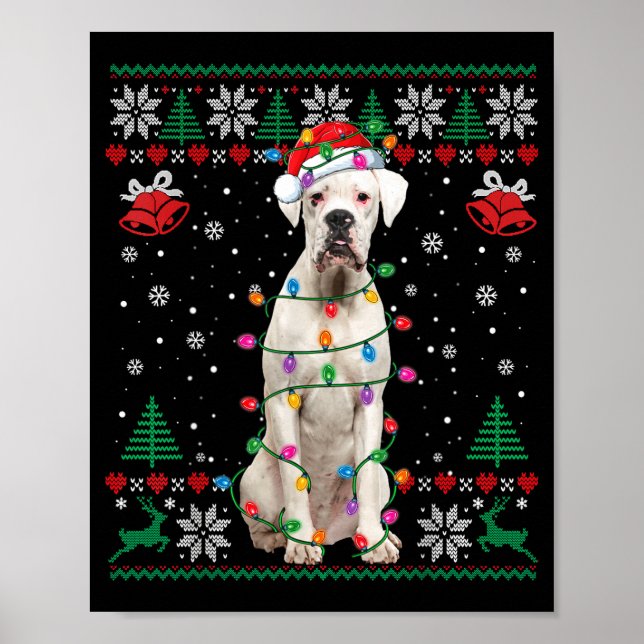 White Boxer Dog Ugly Christmas Sweater Funny Xmas  Poster (Vorne)