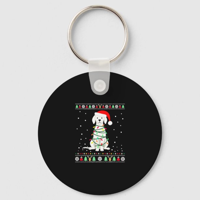 White Boxer Dog Ugly Christmas Sweater Funny Xmas  Schlüsselanhänger (Vorderseite)