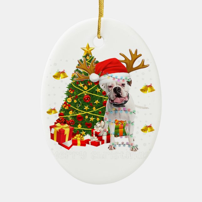 White Boxer Dog Weihnachtsleuchten Weihnachtsmannm Keramik Ornament (Vorne)