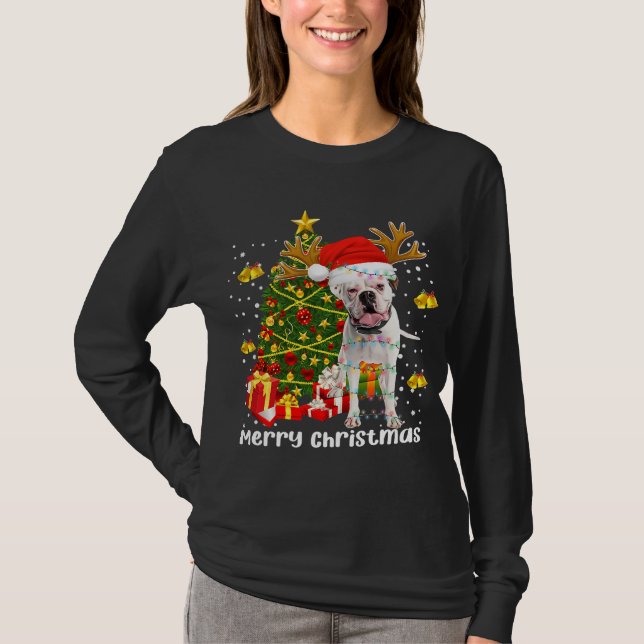 White Boxer Dog Weihnachtsleuchten Weihnachtsmannm T-Shirt (Vorderseite)