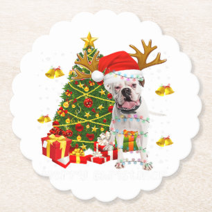 White Boxer Dog Weihnachtsleuchten Weihnachtsmannm Untersetzer