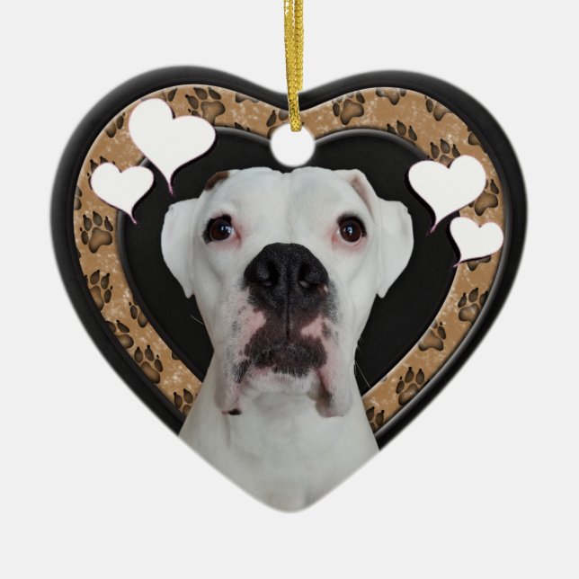 White Boxer Heart Chalkboard Ornament (Vorne)