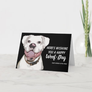 White Boxer Hund Geburtstagskarte - Happy Woof Day Karte
