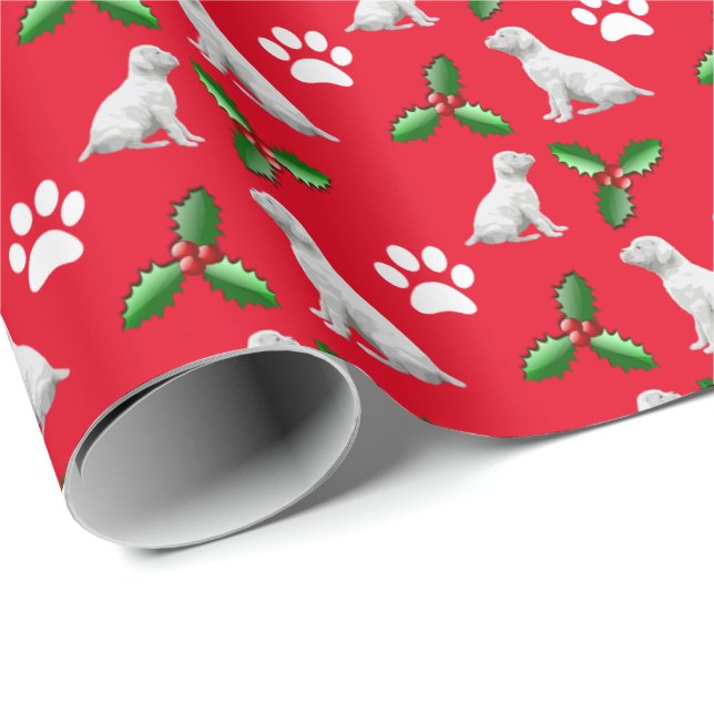 White Boxer Hund Weihnachtswrapping Paper Geschenkpapier (Rolleneckpunkt)