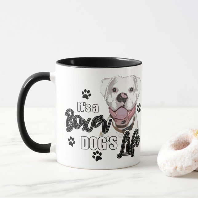 White Boxer Hunde Kaffee Cut Tasse (Mit Donut)