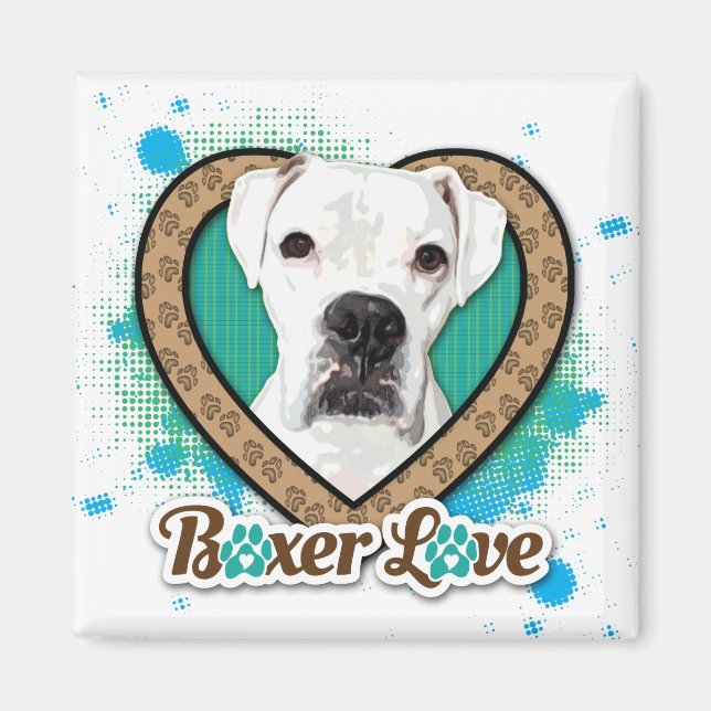 White Boxer Liebe stilisiert Magnet (Vorne)