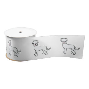 White Boxer Niedlicher Cartoon Dog Satinband