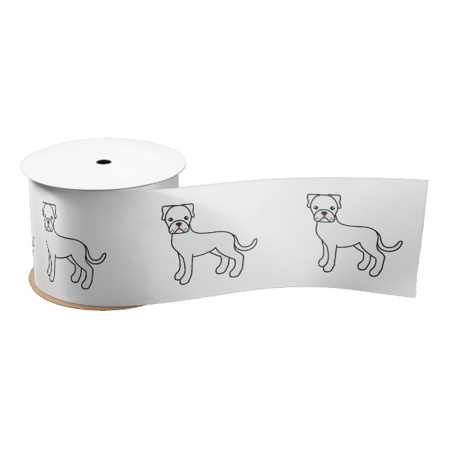 White Boxer Niedlicher Cartoon Dog Satinband (Spule)