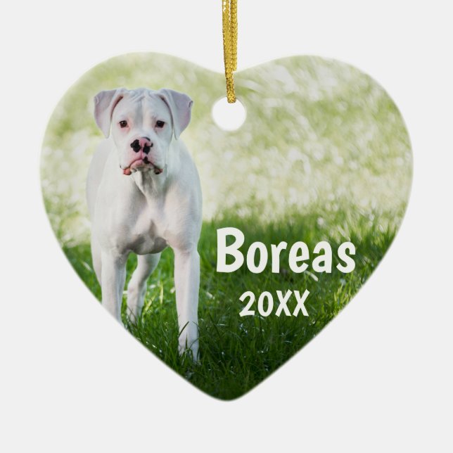 White Boxer Personalisierter Weihnachtslieder Keramik Ornament (Vorne)