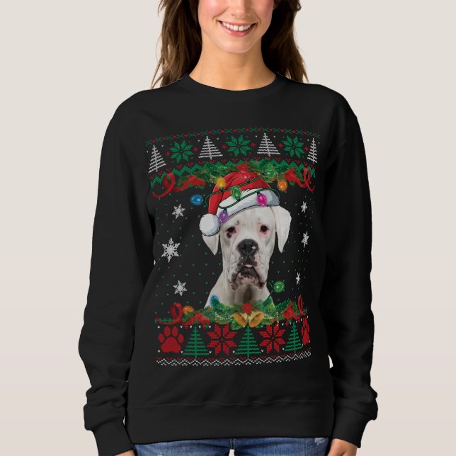 White Boxer Weihnachten Weihnachtsmann Ugly Sweate Sweatshirt (Vorderseite)