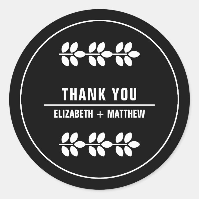 White Branches Black Wedding Vielen Dank Runder Aufkleber (Vorderseite)