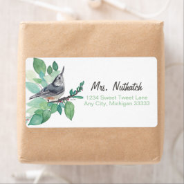 White Breastch Nuthatch Bird Art Return Label