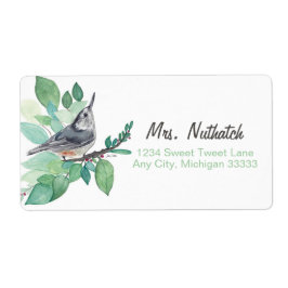 White Breastch Nuthatch Bird Art Return Label