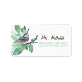 White Breastch Nuthatch Bird Art Return Label Adressaufkleber