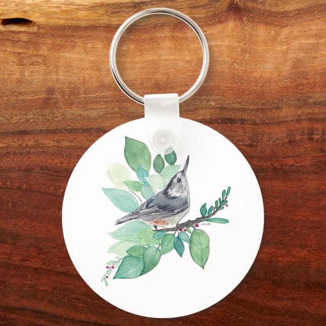 White Breastch Nuthatch Bird Art Schlüsselanhänger (White Breasted Nuthatch Bird Art Keychain from Jenn's Emporium. )
