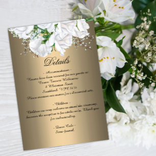 White Bridal Bouquet Rose auf Goldhochzeit Begleitkarte