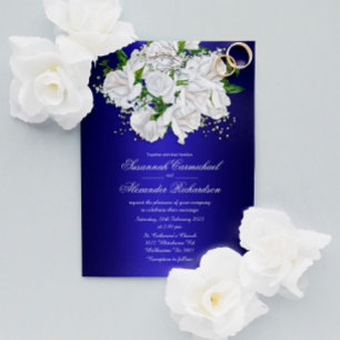 White Bridal Rose auf Dark Blue Wedite Einladung Postkarte